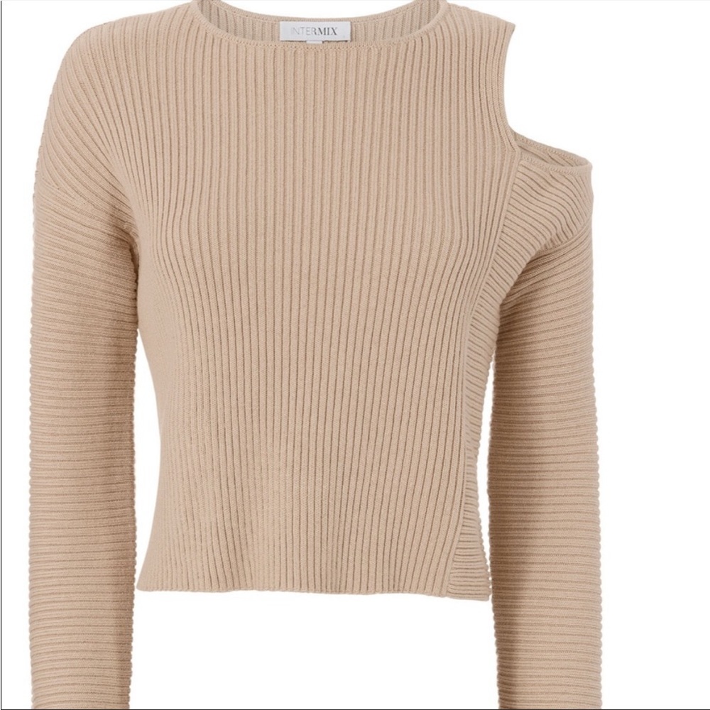Intermix $275 Robyn Cold Open Shoulder Cropped Ribbed Sweater